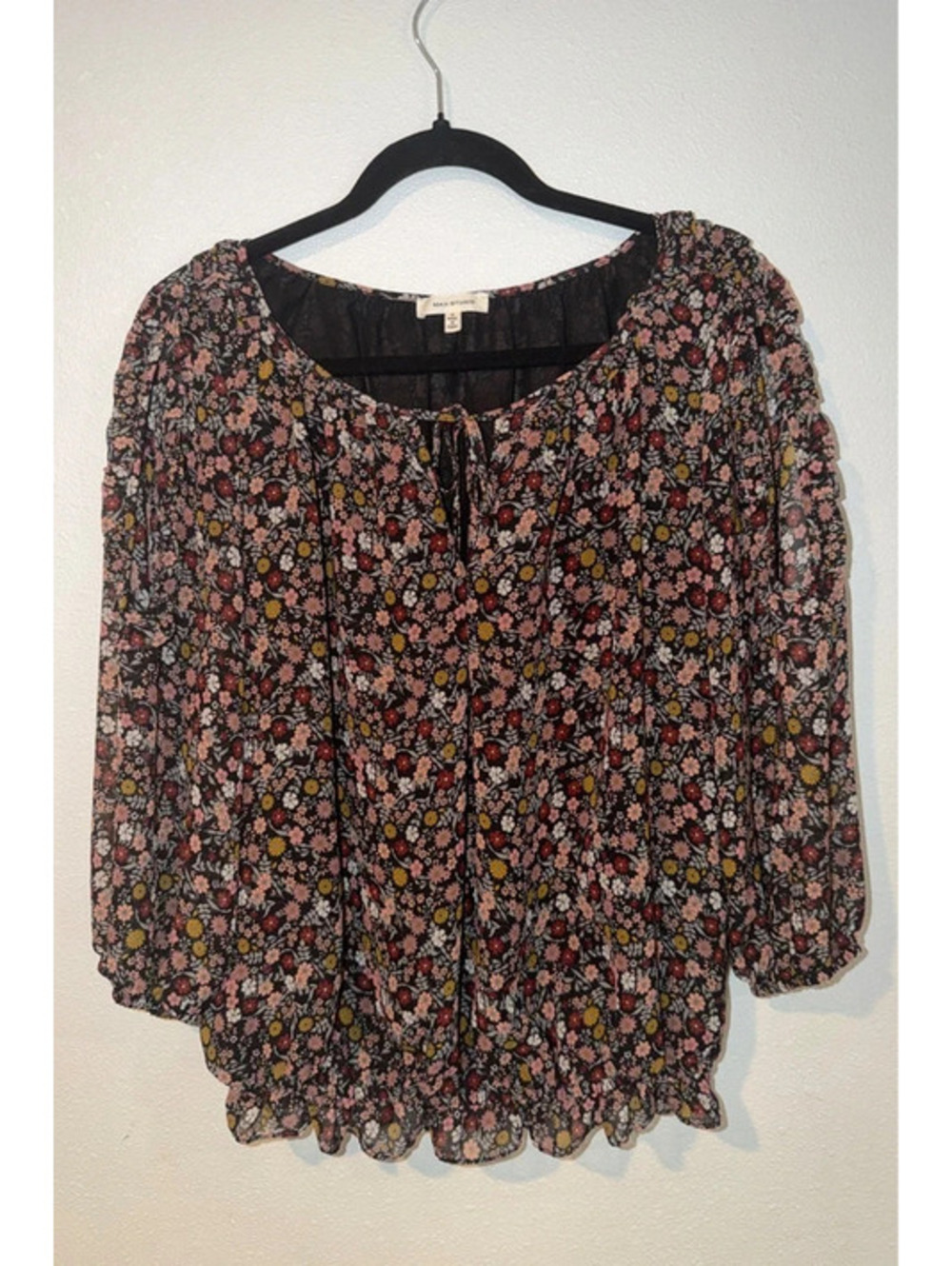 Max Studio Women’s Black Multicolor Floral Sheer Blouse Size Small